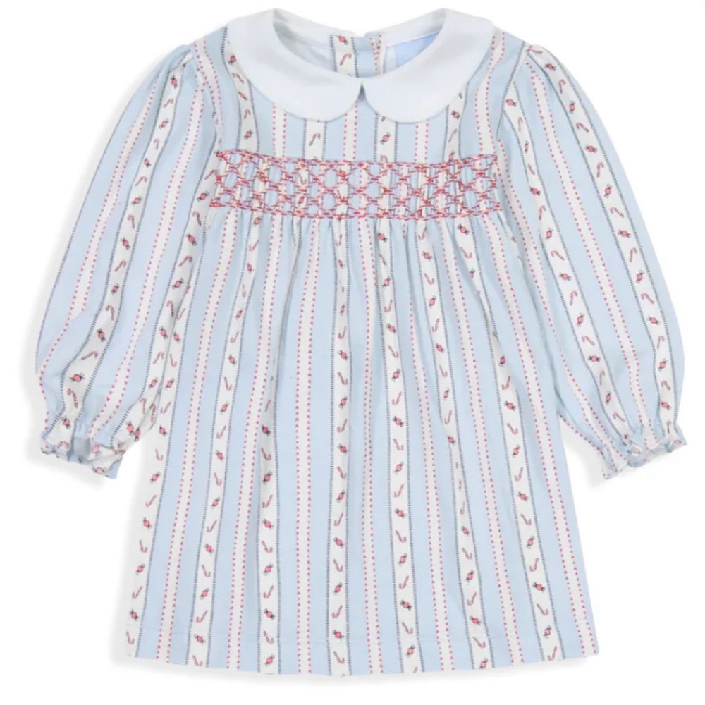 Bella Bliss Long Sleeve Smocked Holiday Print 
Pima Dress, brand new with tag